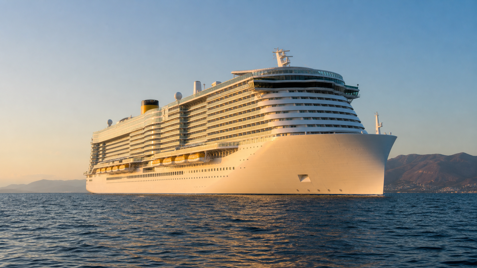 Imagen editorial de un gran crucero navegando por el Mediterráneo