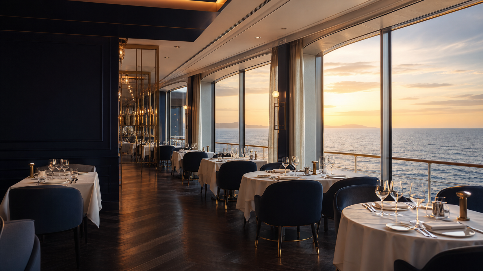 Imagen editorial de un restaurante contemporaneo en un crucero