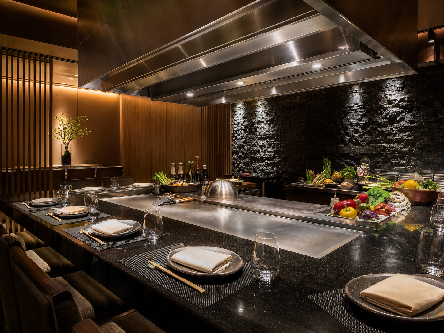 Imagen editorial de una mesa teppanyaki