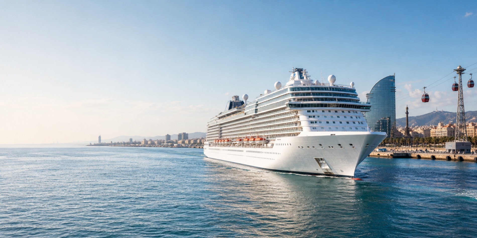 Crucero saliendo del puerto de Barcelona