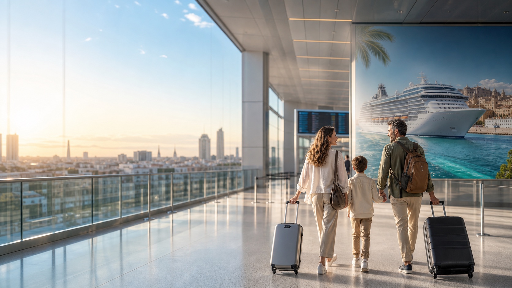 Viajeros en Madrid preparando un crucero con vuelo incluido