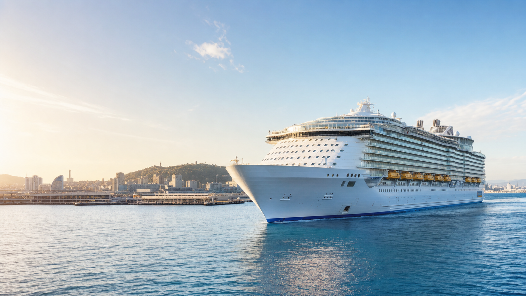 Gran crucero saliendo del puerto de Barcelona