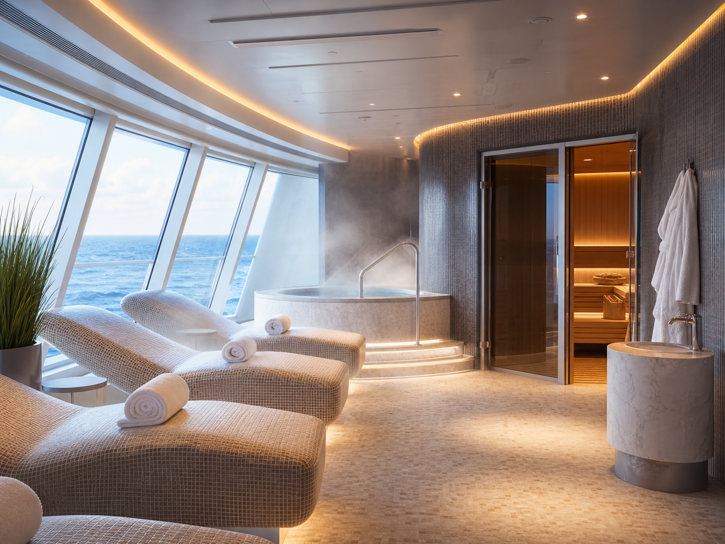 Zona termal y de relax en un spa de crucero