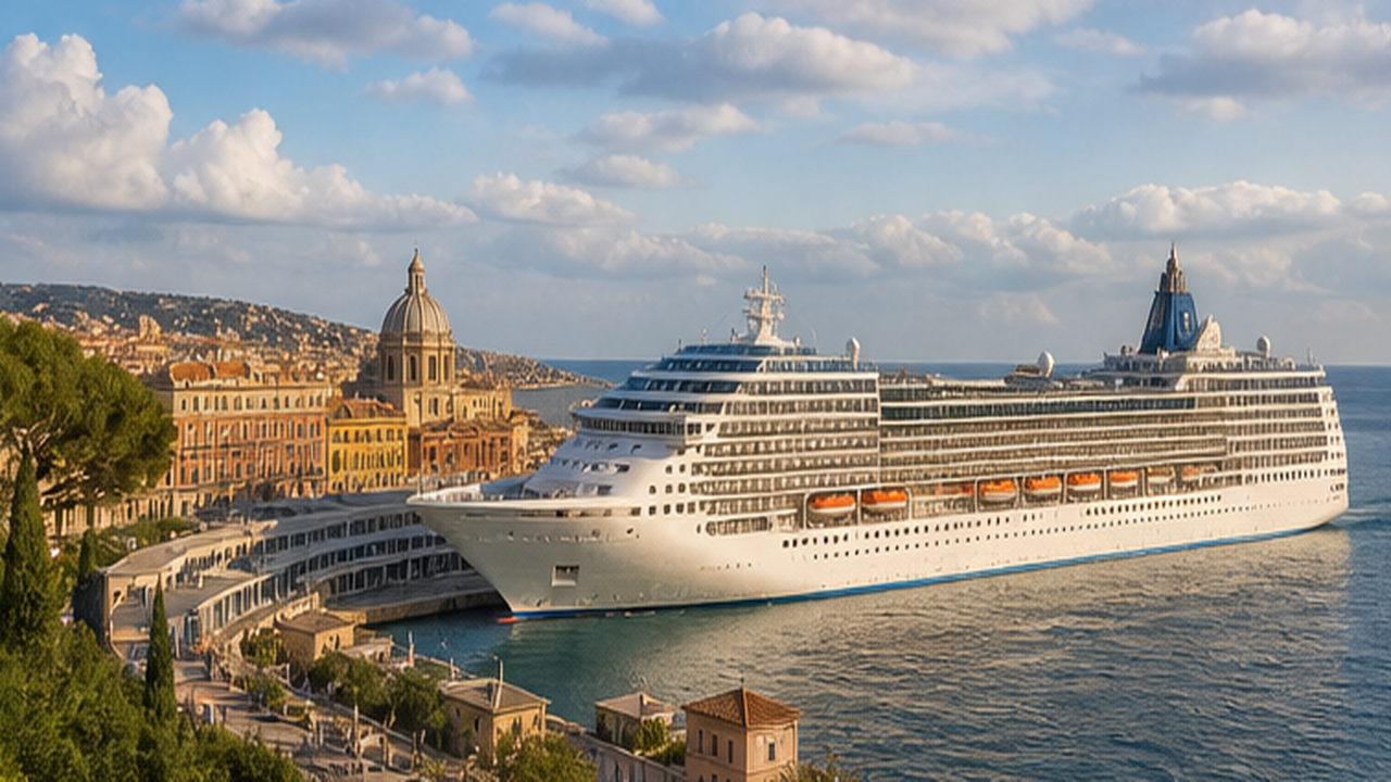 Puerto de Civitavecchia con crucero y ambiente de viaje hacia Roma