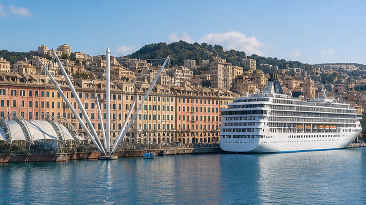 Génova con Porto Antico y crucero en el puerto